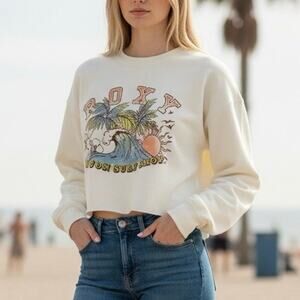 Roxy X Ron X Jon Lineup Oversized Cropped Crew Neck Raw Hem Sweatshirt Medium